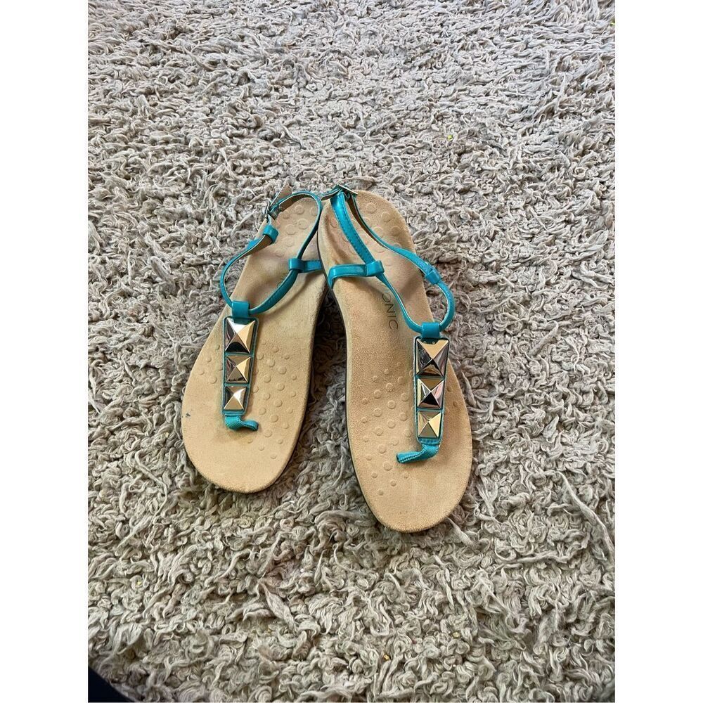 Vionic T Strap Sandals Nala‎ Studded Shoes Turquoise Ankle Strap Women's size 11